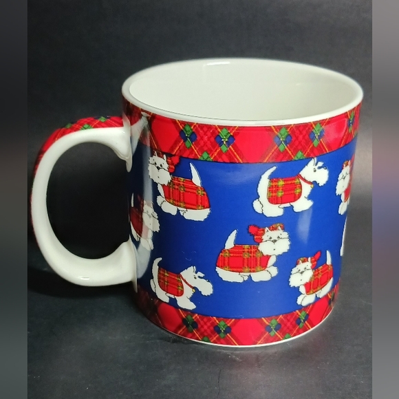 Royal Elfreda: Scottish Terrier Dog Plaid Pattern Christmas Holiday Coffee Mug - Picture 2 of 3
